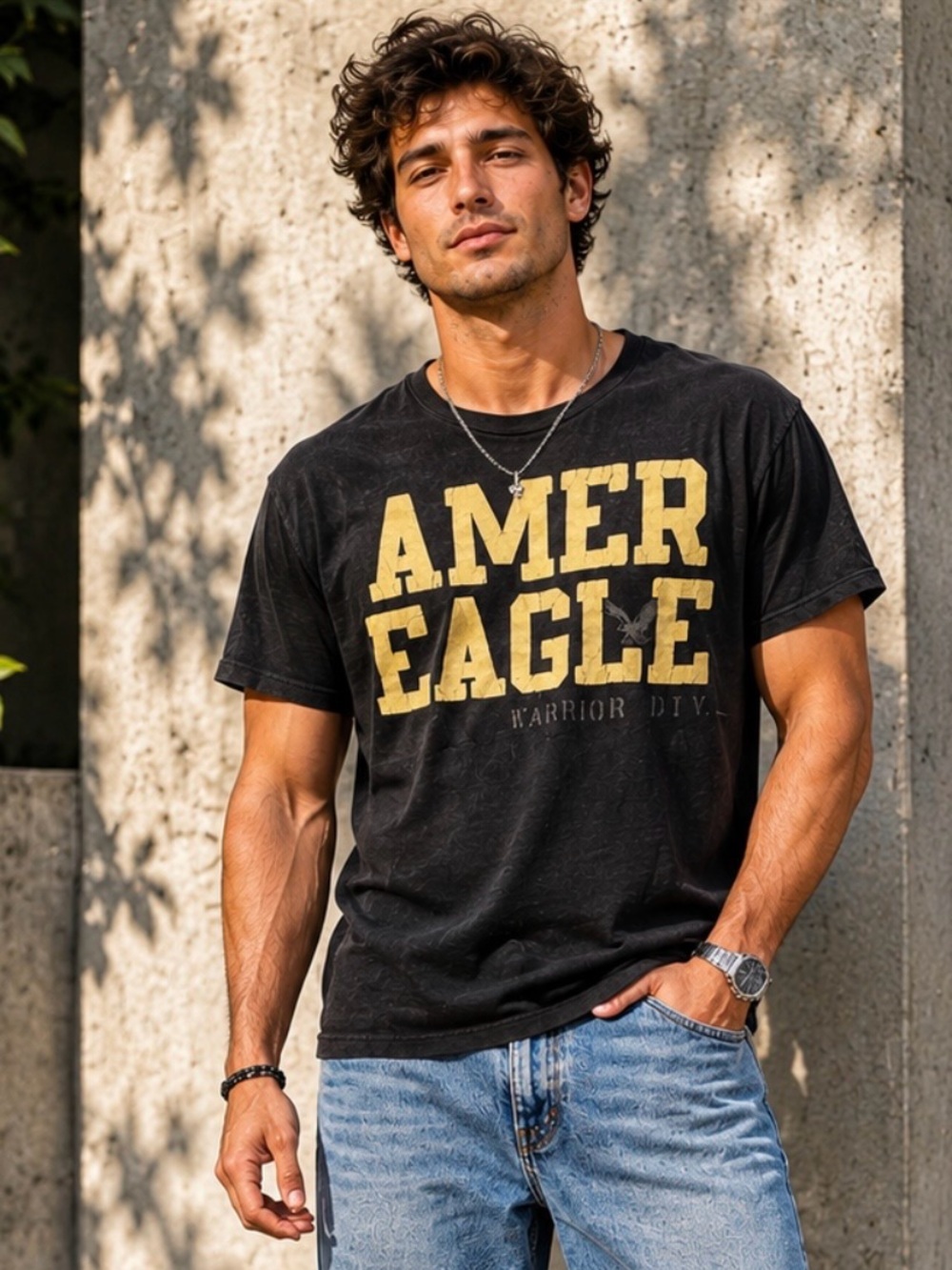AMERICAN EAGLE Y2K Black Yellow Soft Flocked Letter Graphic Tee Sz XL Athletic